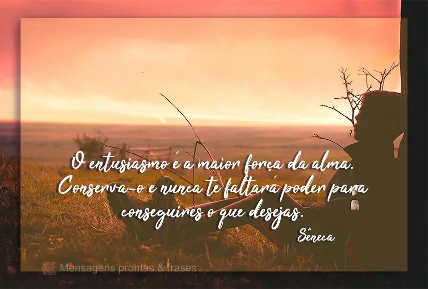 O entusiasmo é a maior força da alma. Conserva-o e nunca te faltará poder para conseguires o que desejas. Sêneca