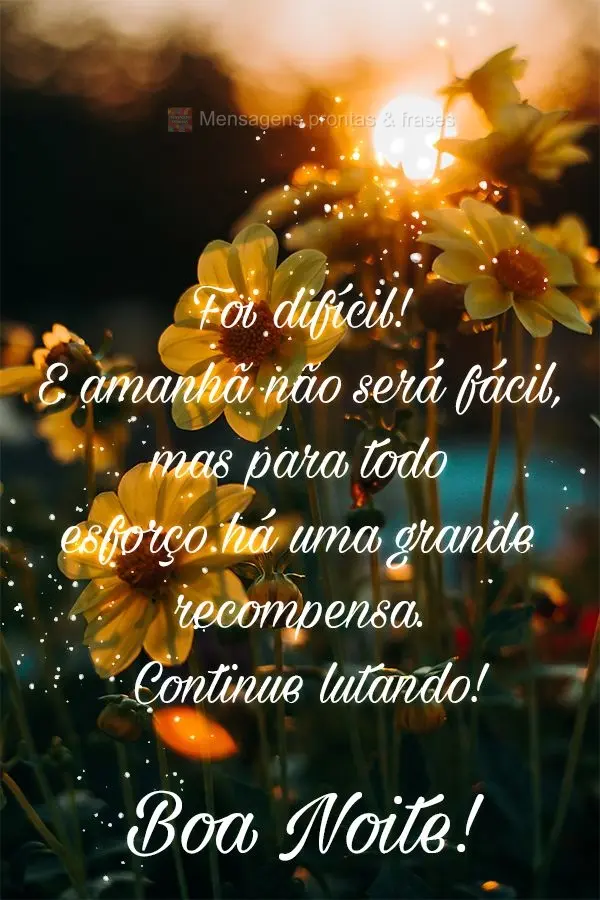 Foi difícil! E amanhã não será fácil, mas para todo esforço há uma grande recompensa. Continue lutando!  Boa Noite!