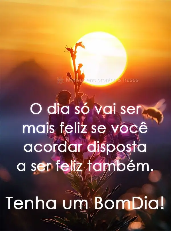 O dia só vai ser mais feliz se você acordar disposta a ser feliz também.  Tenha um Bom Dia!