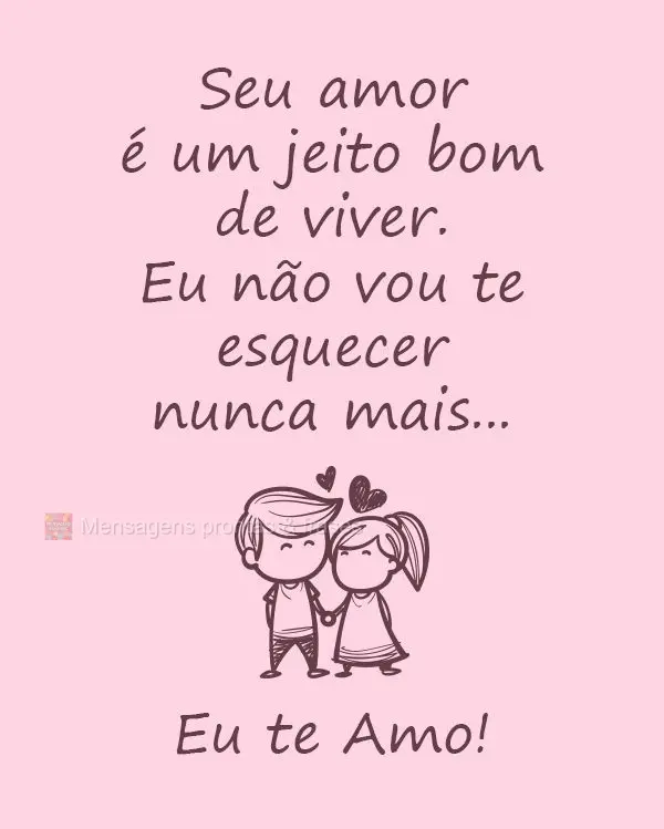 Seu amor é um jeito bom de viver. Eu não vou te esquecer nunca mais... 
 Eu te Amo!