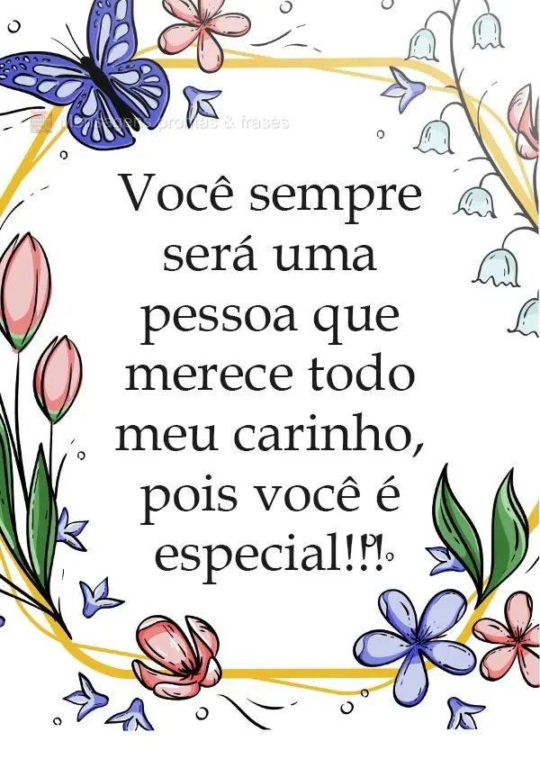 Você sempre será uma pessoa que merece todo meu carinho, pois você é especial!!!
