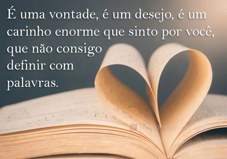 É uma vontade, é um desejo, é um carinho enorme que sinto por você, que não consigo definir com palavras.
