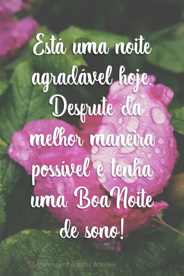 Está uma noite agradável hoje. Desfrute da melhor maneira possível e tenha uma Boa Noite de sono!
