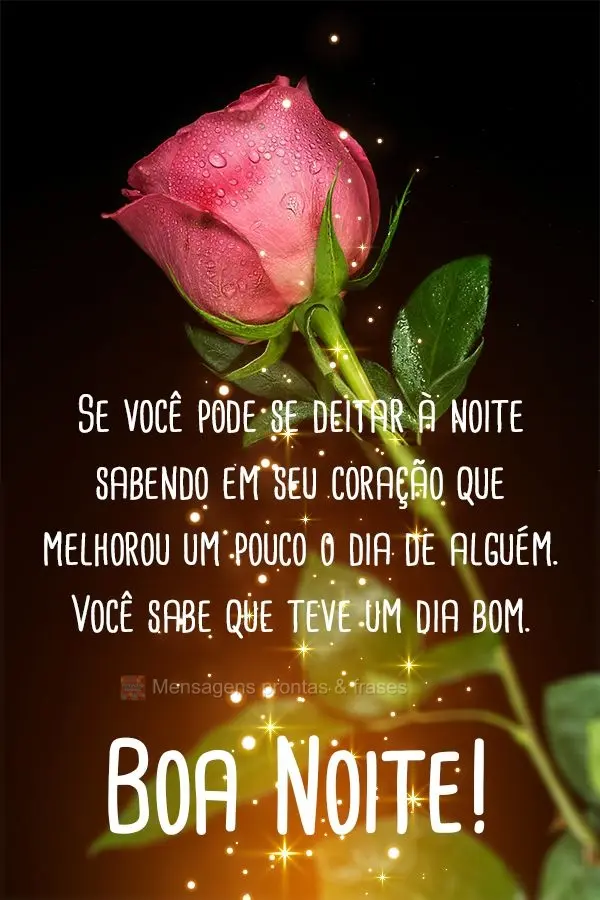 Se você pode se deitar a noite sabendo, em seu coração, que melhorou um pouco o dia de alguém, você sabe que teve um dia bom! Boa Noite!