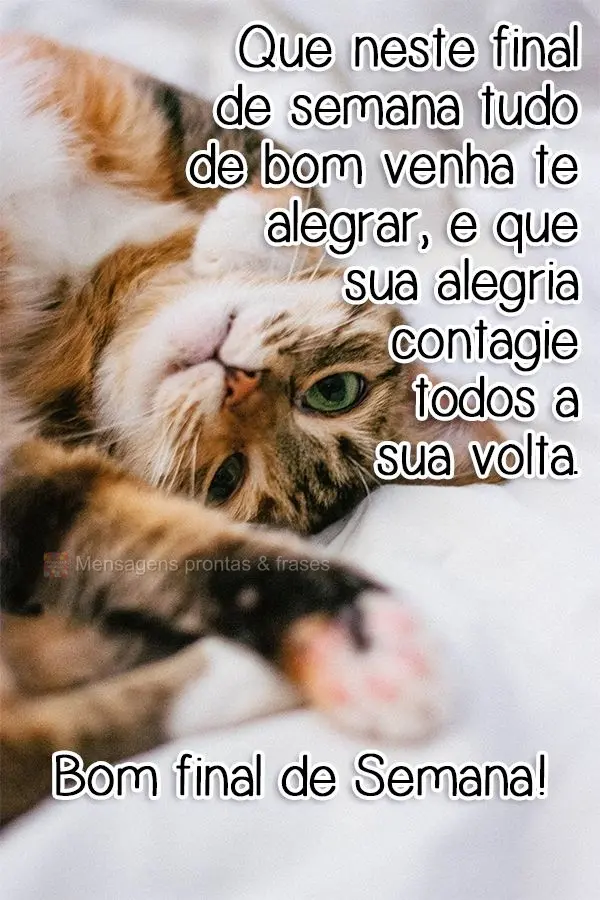 Que neste final de semana tudo de bom  venha te alegrar, e que sua alegria contagie todos a sua volta. 
 Bom final de semana!