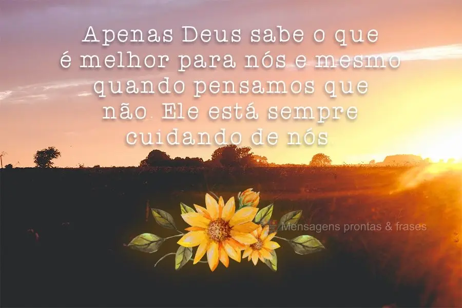 Apenas Deus sabe o que é melhor para nós, mesmo quando pensamos que não. Ele está sempre cuidando de nós.
