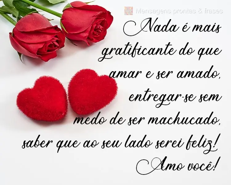 Nada é mais gratificante do que amar e ser amado, entregar-se sem medo de ser machucado, saber que ao seu lado serei feliz! 
 Amo você!