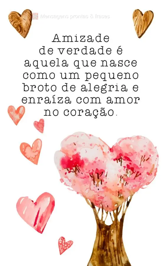 Amizade de verdade é aquela que nasce como um pequeno broto de alegria e enraíza com amor no coração.
