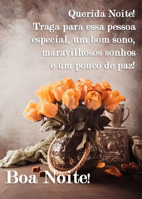 Querida Noite! Traga para essa pessoa especial um bom sono, maravilhosos sonhos e um pouco de paz! 
 Boa Noite!