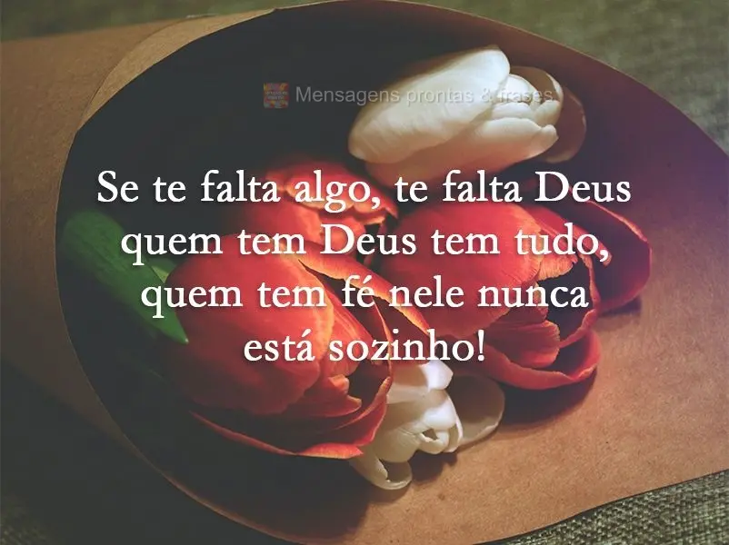 Se te falta algo, te falta Deus. Quem tem Deus tem tudo, quem tem fé nele nunca está sozinho!
