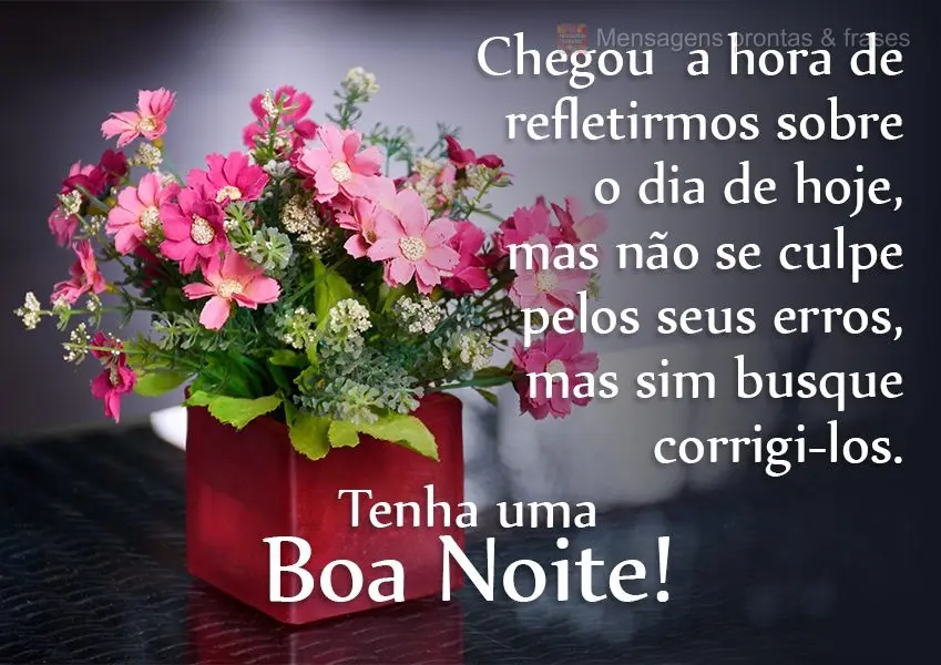 Chegou  a hora de refletirmos sobre o dia de hoje, mas não se culpe pelos seus erros, mas sim busque corrigi-los.
  Tenha uma Boa Noite!