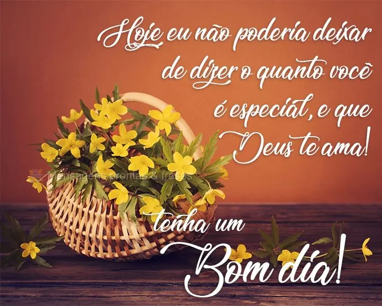 Hoje eu não poderia deixar de dizer o quanto você é especial, e que Deus te ama! 
 Tenha um Bom Dia!