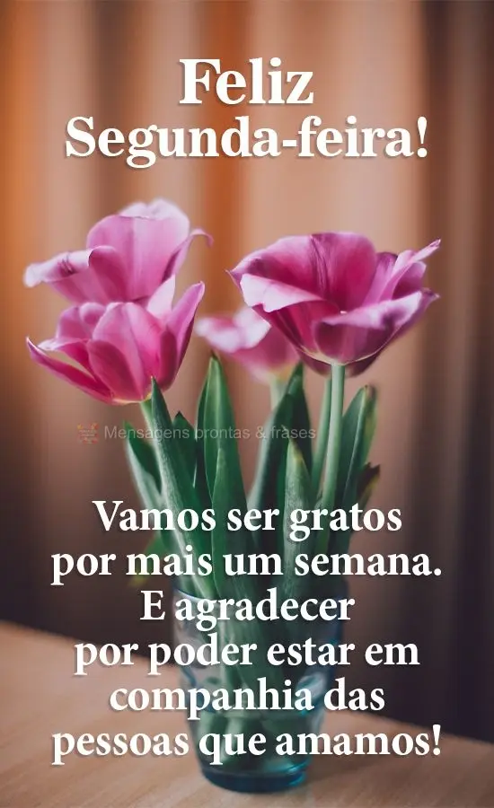 Vamos ser gratos por mais uma semana! E agradecer por poder estar em companhia das pessoas que amamos!
 Feliz Segunda-feira! 