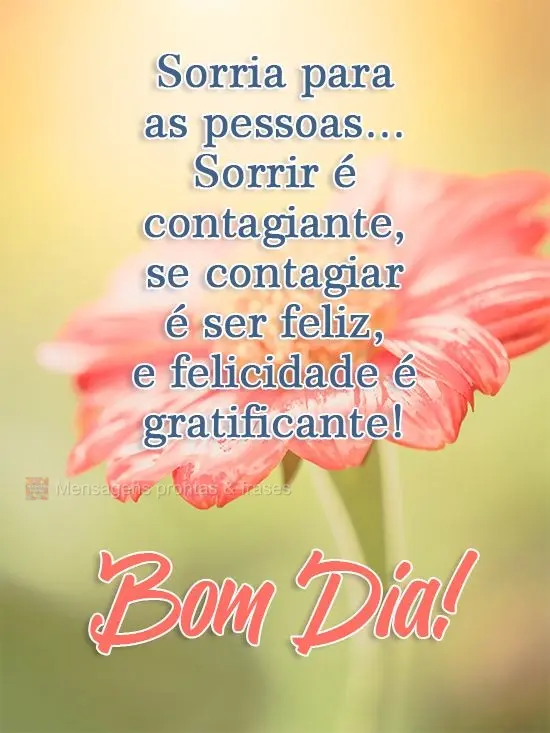 Sorria para as pessoas...Sorrir é contagiante, se contagiar é ser feliz, e felicidade é gratificante!
  Bom Dia!