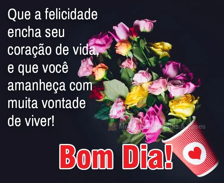 Que a felicidade encha seu coração de vida, e que você amanheça com muita vontade de viver! 
  Bom Dia!