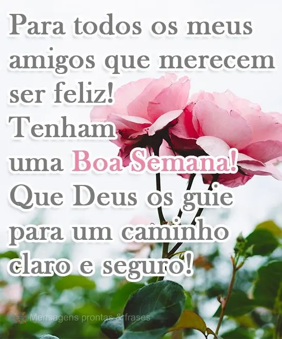 Para todos os meus amigos que merecem ser feliz! Tenham uma  Boa Semana! Que Deus os guie para um caminho claro e seguro!
