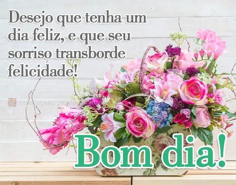 Desejo que tenha um dia feliz, e que seu sorriso transborde felicidade!
  Bom dia!