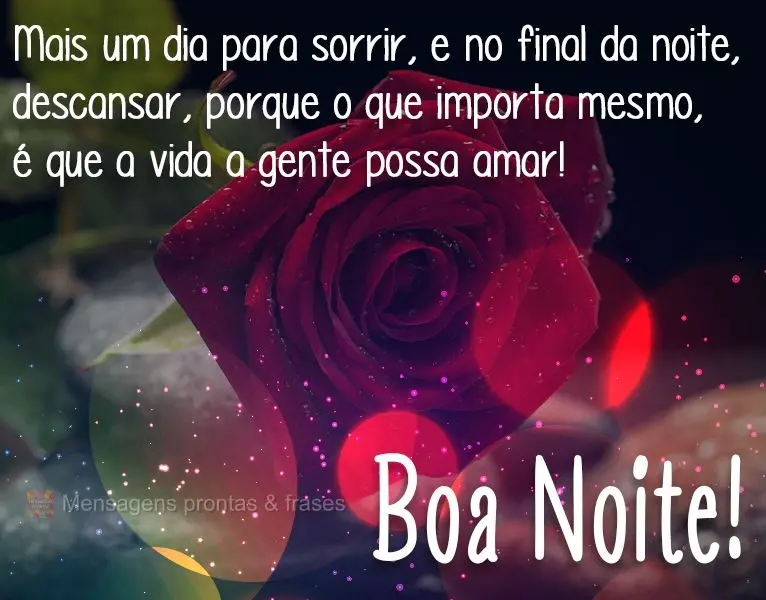 Mais um dia para sorrir e no final da noite descansar, porque o que importa mesmo, é que a vida a gente possa amar!  Boa Noite!