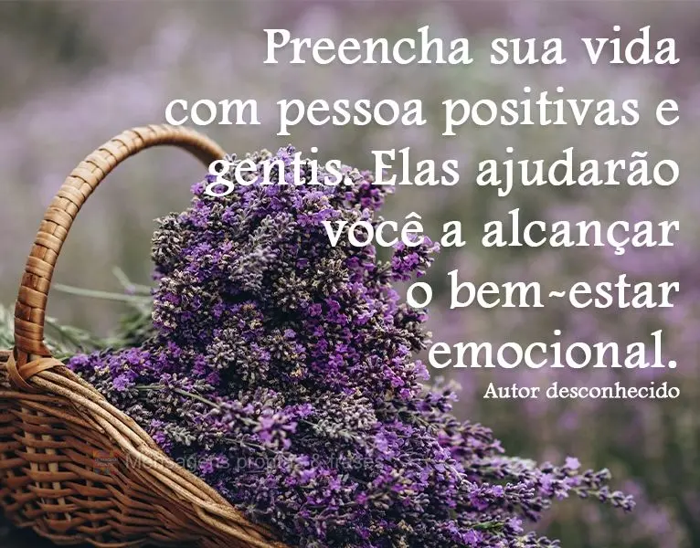 "Preencha sua vida com pessoas positivas e gentis. Elas ajudarão você a alcançar o bem-estar emocional." Autor Desconhecido