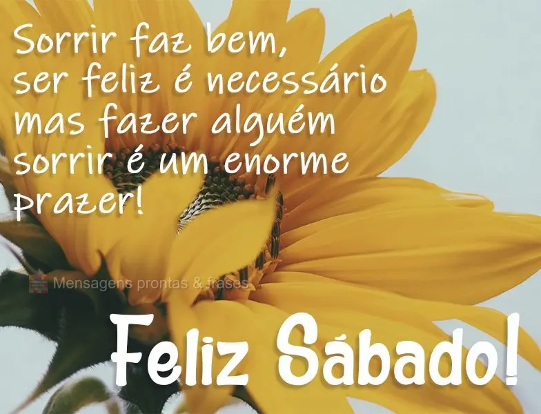 Sorrir faz bem, ser feliz é necessário, mas fazer alguém sorrir é um enorme prazer! 
 Feliz Sábado! 