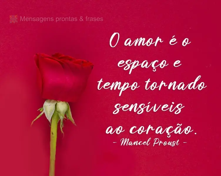 O amor é o espaço e tempo tornado sensíveis ao coração. 
 Mancel Proust