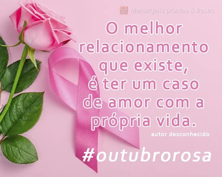 O melhor relacionamento que existe, é ter um caso de amor com a própria vida. #outubrorosa 
 Autor desconhecido