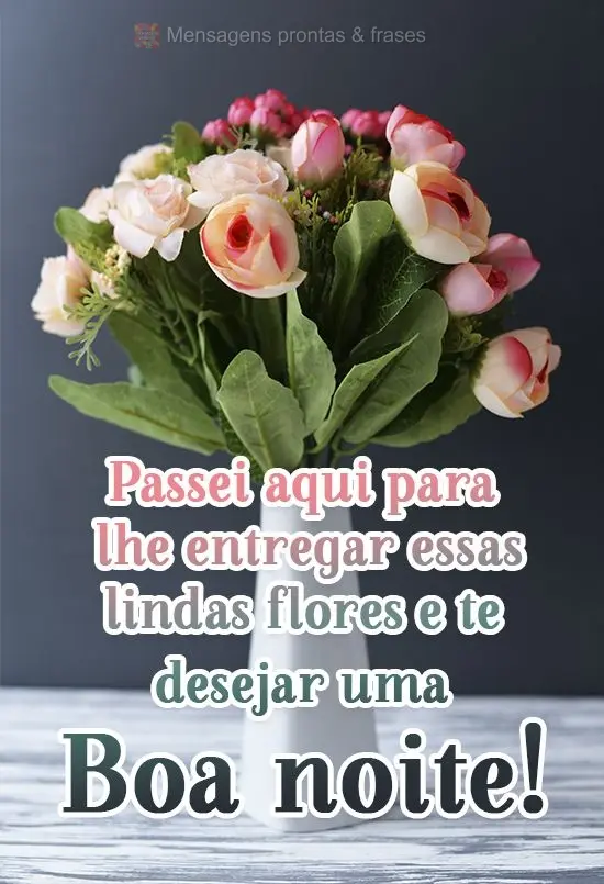 Passei aqui para lhe entregar essas lindas flores e te desejar uma 
 Boa noite!