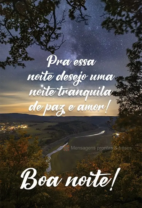 Pra essa noite desejo uma noite tranquila de paz e amor! 
 Boa noite!