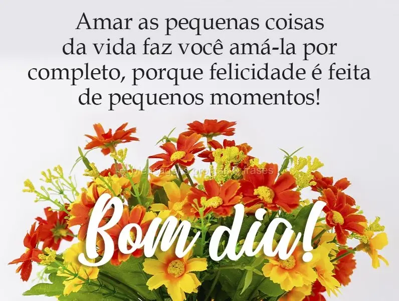 Amar as pequenas coisas da vida faz você amá-las por completo, porque felicidade é feita de pequenos momentos!
  Bom dia!