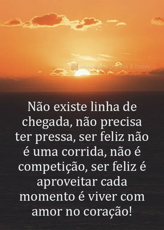 Não existe linha de chegada, não precisa ter pressa. ser feliz não é uma corrida, não é competição. Ser feliz é aproveitar cada momento, é vive...