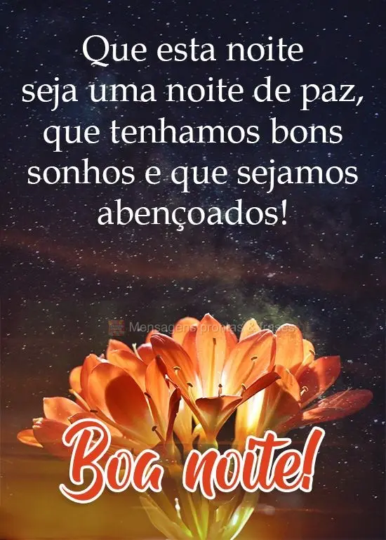 Que esta noite seja uma noite de paz, que tenhamos bons sonhos e que sejamos abençoados!  Boa noite!