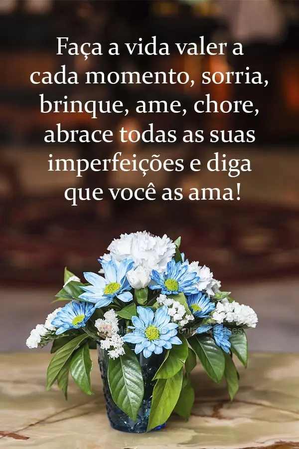 Faça a vida valer a cada momento. Sorria, brinque, ame, chore, abrace todas as suas imperfeições e diga que você as ama!