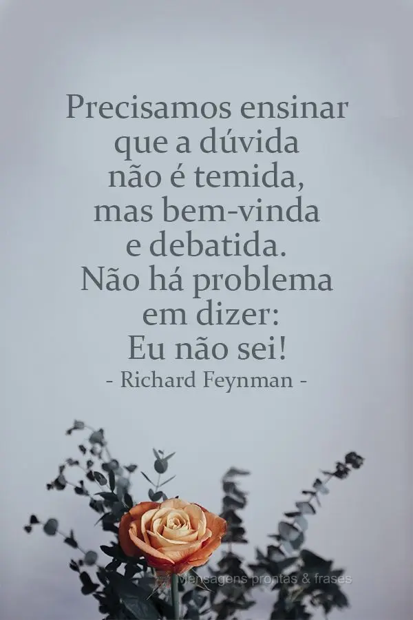 Precisamos ensinar que a dúvida não é temida, mas bem-vinda e debatida. Não há problema em dizer: Eu não sei! Richard Feynman