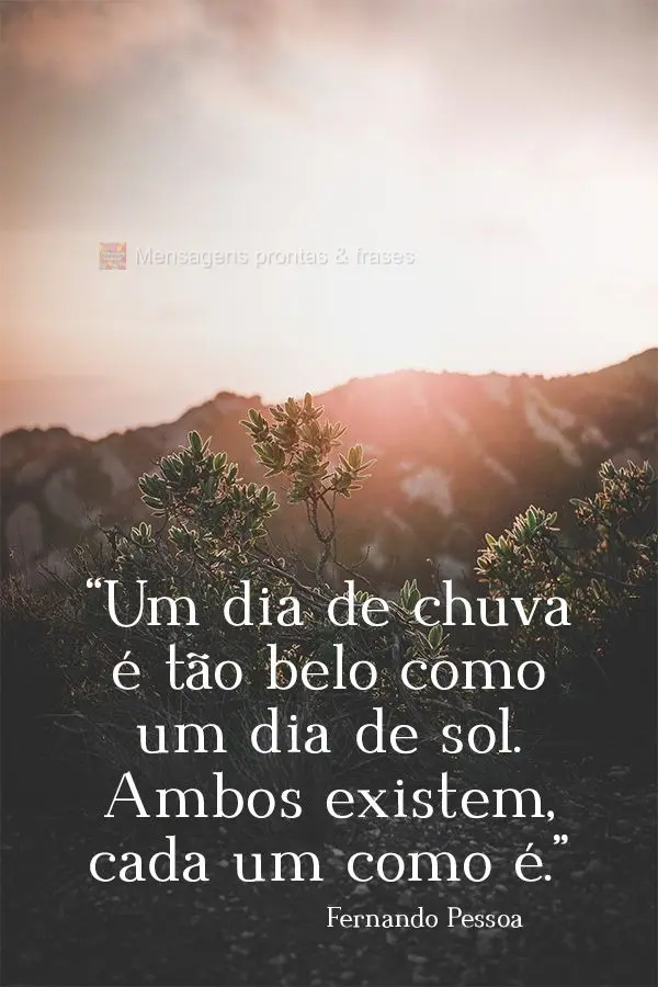 "Um dia de chuva é tão belo como um dia de sol. Ambos existem, cada um como é." Fernando Pessoa