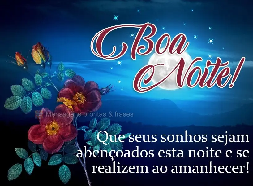 Que seus sonhos sejam abençoados nesta noite e se realizem ao amanhecer! Boa noite! 