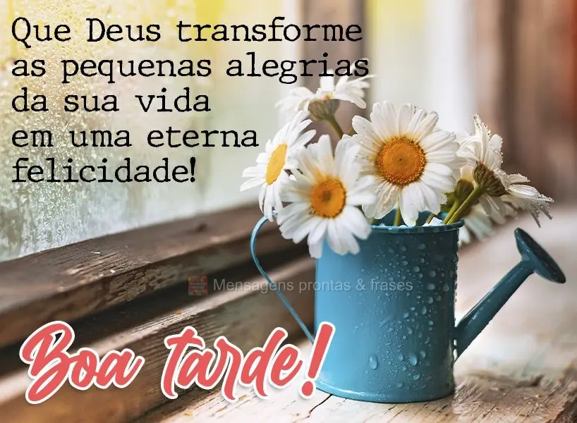 Que Deus transforme as pequenas alegrias da sua vida em uma eterna felicidade! Boa tarde! 