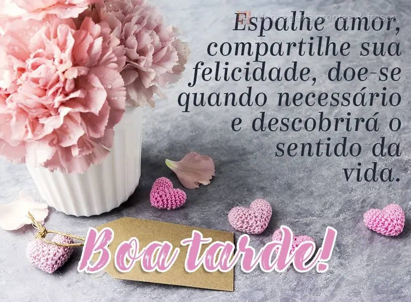 Espalhe amor, compartilhe sua felicidade, doe-se quando necessário e descobrirá o sentido da vida.  Boa tarde!