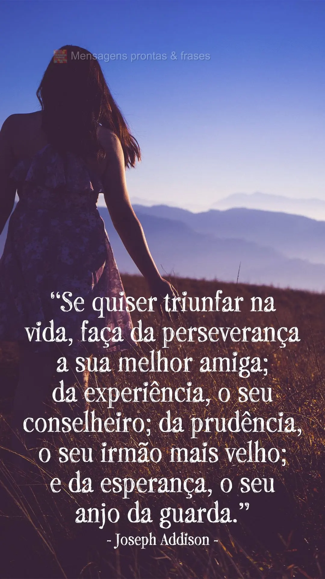 “Se quiser triunfar na vida, faça da perseverança a sua melhor amiga; da experiência, o seu conselheiro; da prudência, o seu irmão mais velho; e d...