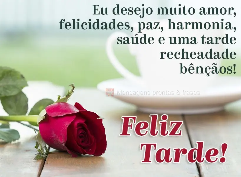 Eu desejo muito amor, felicidades, paz, harmonia, saúde e uma tarde recheada de bênçãos! Feliz tarde!