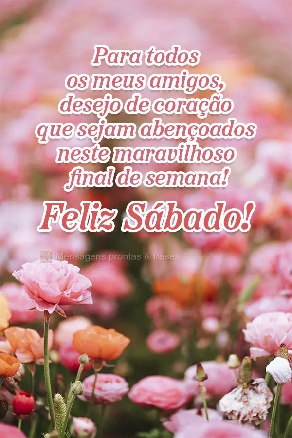 Para todos os meus amigos, desejo de coração que sejam abençoados neste maravilhoso final de semana! Feliz Sábado!