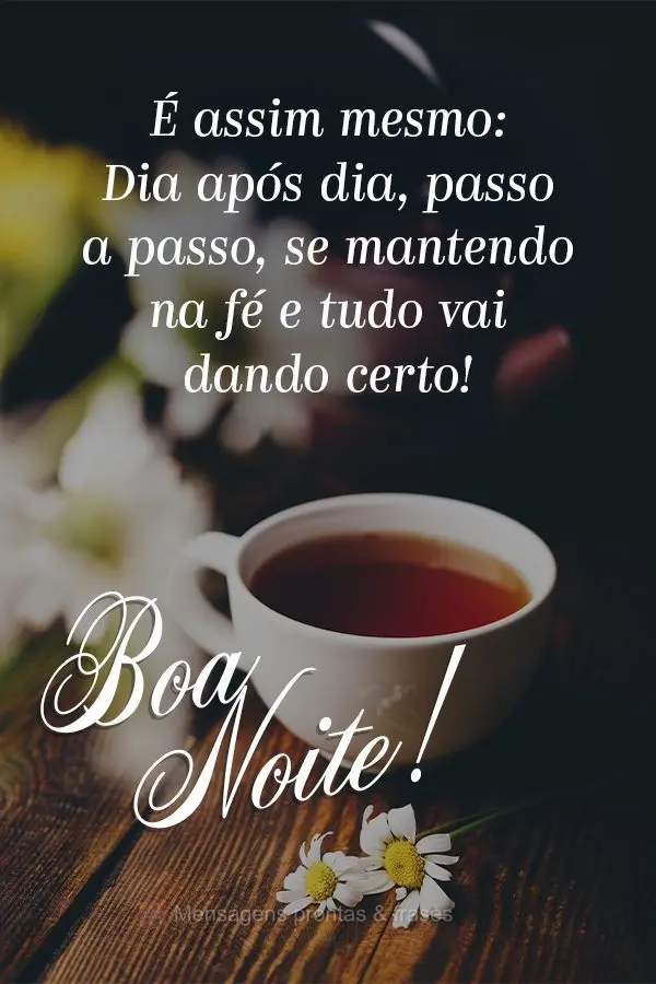 É assim mesmo: Dia após dia, passo a passo, se mantendo na fé e tudo vai dando certo! Boa noite!