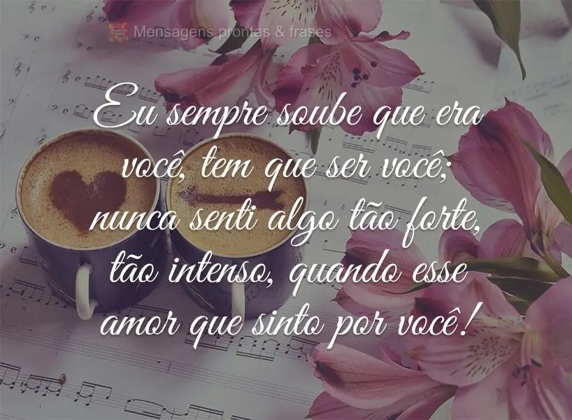 Eu sempre soube que era você, tem que ser você; nunca senti algo tão forte e tão intenso quanto esse amor que sinto por você!