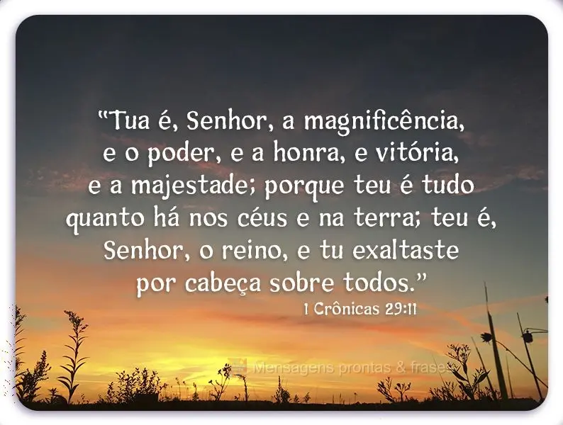 “Tua é, Senhor, a magnificência e o poder, e a honra, e vitória, e a majestade; porque teu é tudo quanto há nos céus e na terra; teu é, Senhor, ...