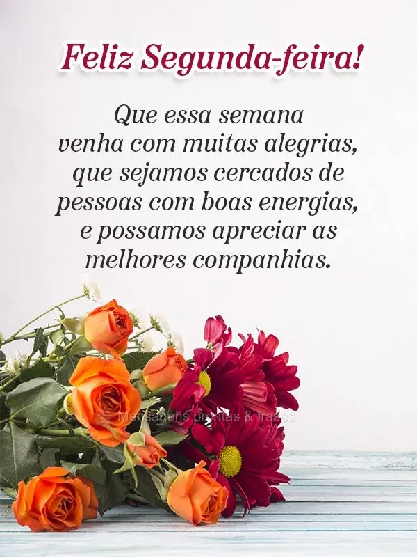 Que essa semana venha com muitas alegrias, que sejamos cercados de pessoas com boas energias e possamos apreciar as melhores companhias. Feliz Segunda-fe...