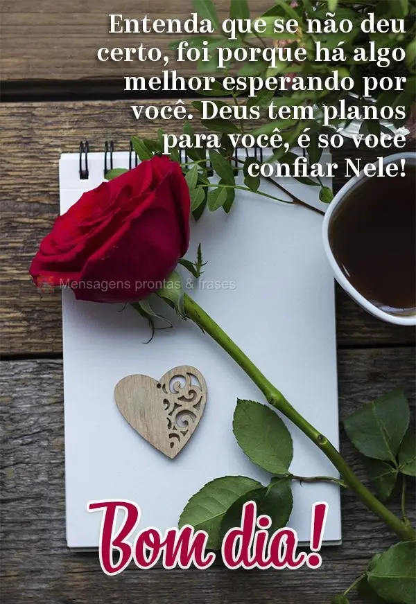 Entenda que se não deu certo, foi porque há algo melhor esperando por você. Deus tem planos para você, é só você confiar Nele! Bom dia!