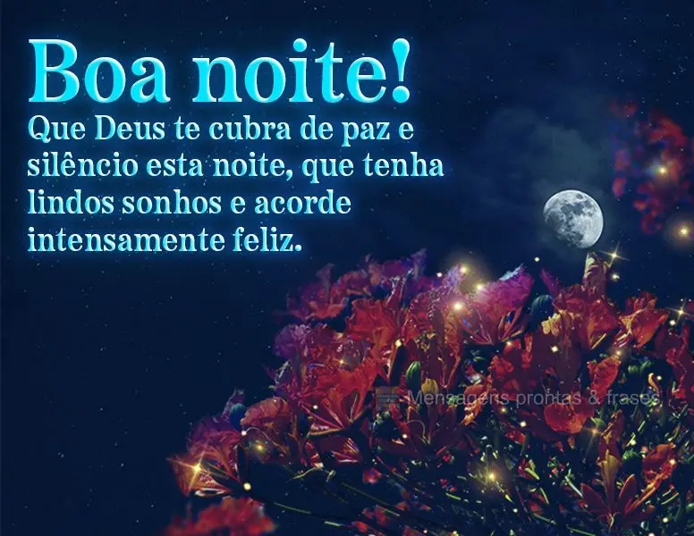 Que Deus te cubra de paz e silêncio esta noite, que tenha lindos sonhos e acorde intensamente feliz. Boa noite!