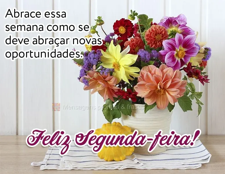 Abrace essa semana como se deve abraçar novas oportunidades.  Feliz Segunda-feira!