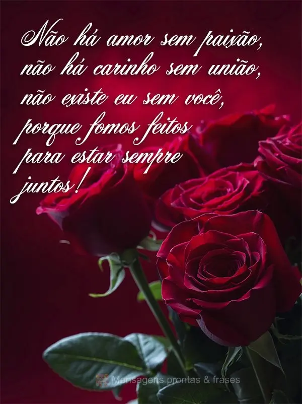 Não há amor sem paixão, não há carinho sem união, não existe eu sem você, porque fomos feitos para estar sempre juntos!