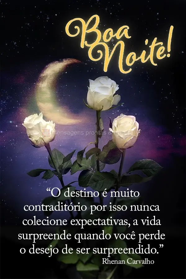 “O destino é muito contraditório, por isso nunca colecione expectativas. A vida surpreende quando você perde o desejo de ser surpreendido.” Boa no...