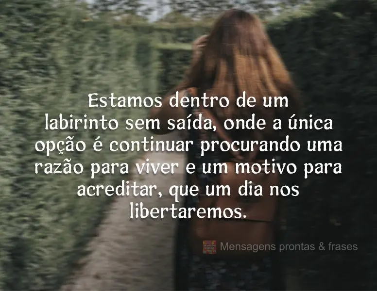 Estamos dentro de um labirinto sem saída onde a única opção é continuar procurando uma razão para viver e um motivo para acreditar que um dia nos l...